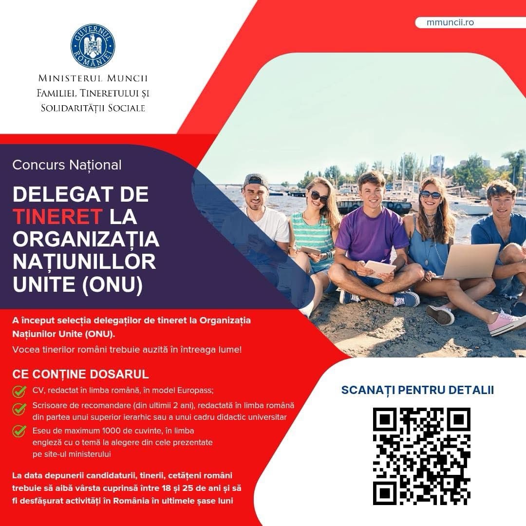 A început selecția delegaților de tineret din cadrul Proiectului ”Delegat de Tineret la Națiunile Unite”, sesiunea 2025-2026