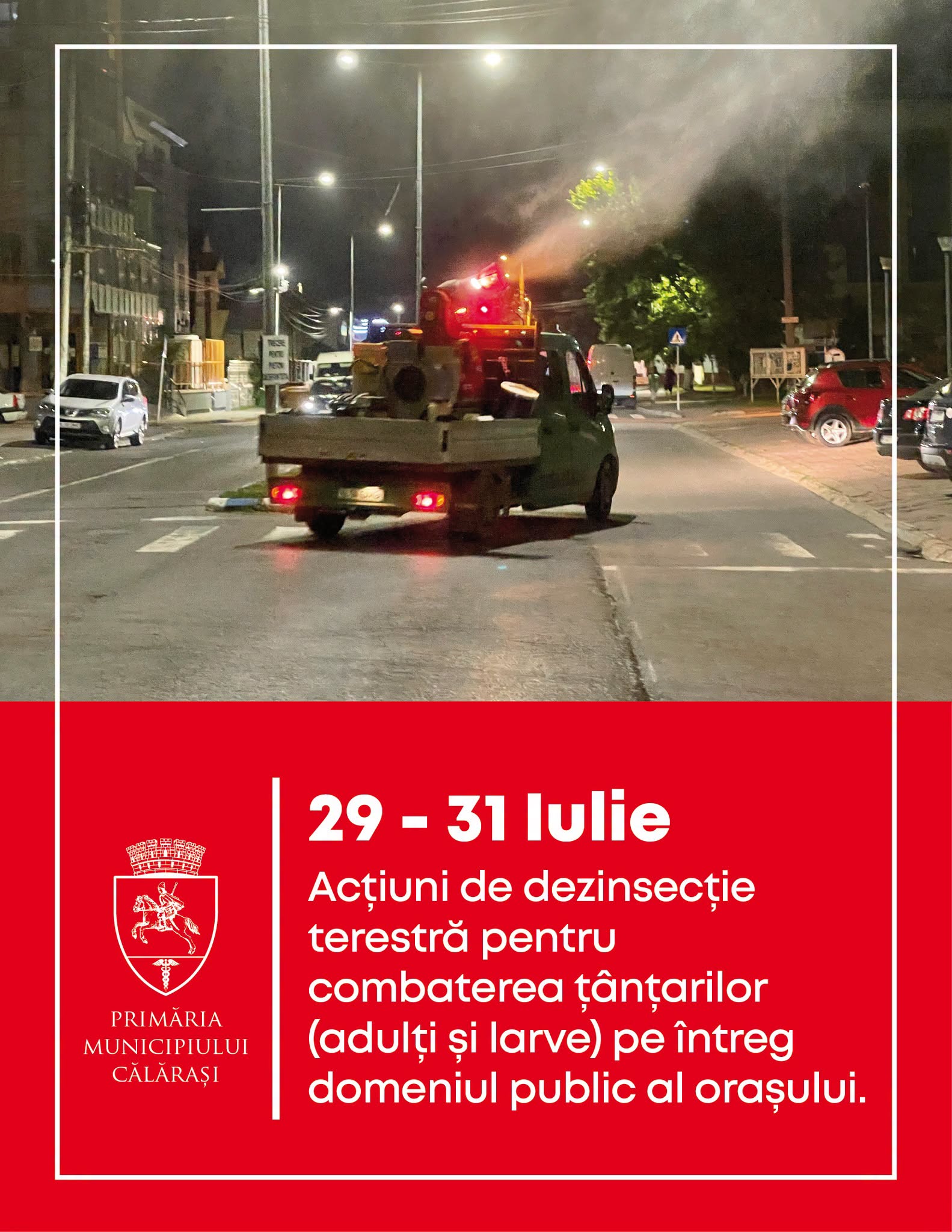 Dezinsecție în municipiul Călărași, la sfârșitul lunii iulie. Tratamentele se vor desfășura pe timpul nopții